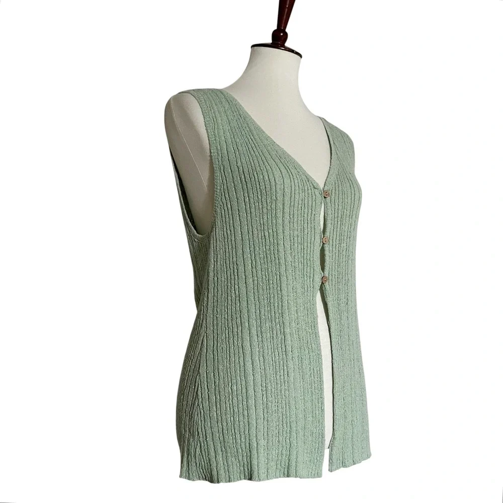Free People Beach‎ Rhea Sweater Vest in Summer Sage  Ribbed Knit Button Front S